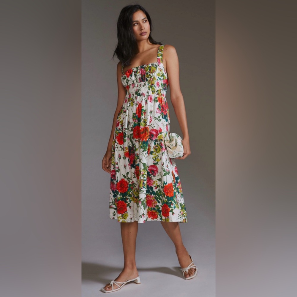 Anthropologie Floral A-Line Midi Dress, Size 20W, Red Motif